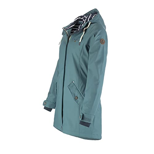 Dry Fashion Damen Regenmantel Kiel - Frauen Regenjacke Damen Jacke mit verstellbarer Kapuze Lang Winddicht Wasserdicht in Petrol Größe 52