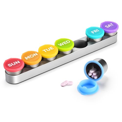 Weekly Metal Pill Case 7 Day, Stainless Steel Pill Box Organizer for Travel, Waterproof Medicine Container, Portable Daliy Pill Holder for Vitamins Fish Oils (Large)