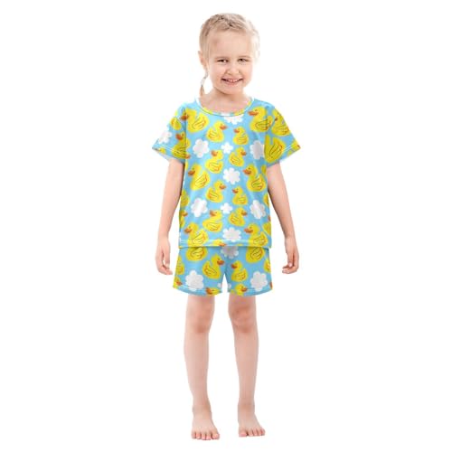 Pajama Short Sets Cartoon Duck Cute Soft Cotton Summer Sleepwear 2 Piece PJS Size 5-14T4