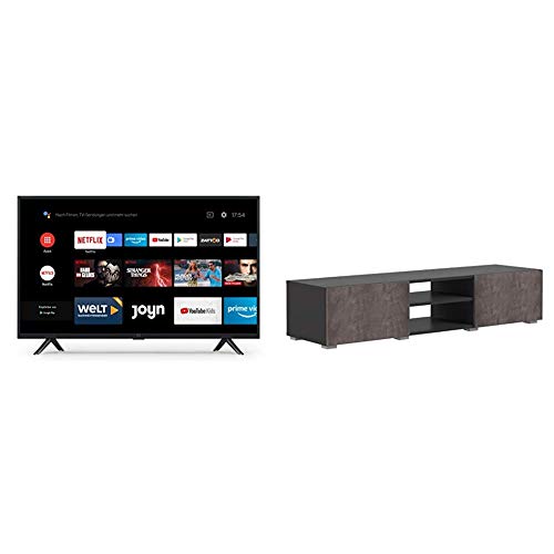 Xiaomi Mi Smart TV 4A 32 Zoll (HD LED Smart TV, Triple Tuner, Android TV 9.0, Fernbedienung mit Mikrofon) & Movian Lijoki - TV-Board, 140 x 42 x 31 cm (L x T x H), Schwarz und Beton