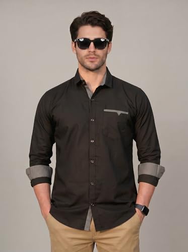 Image of Diverse Men's Cotton Blend Shirt with Pocket Design Spread Collar Full Sleeves Regular Fit and Standard Length | Comfortable Cotton Casual Shirt for Man