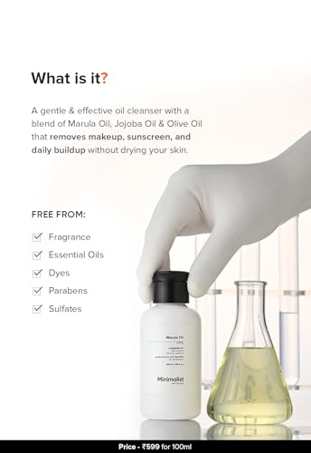 Image of Minimalist Hydrating Cleansing Oil - Removes Waterproof Makeup, Sunscreen & Impurities, Nourishing Marula Oil & Vitamin E, Lightweight Daily Cleanser for All Skin Types (100 ml)
