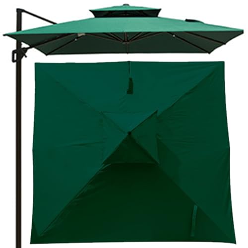 10 X 10ft Patio Umbrella Replacement Canopy Square Cantilever Umbrella Replacement Cover 2-Tier Top Cover Outdoor Market Patio Umbrella Canopy Cover(Dark Green)