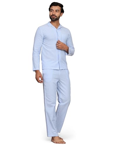 Image of B STORIES Men's 100% Cotton Full Sleeve PJ Set - Checkered Nightwear Set | Soft Loungewear | Comfortable Sleepwear | Stylish Casual Home Wear Shirt & Pant (S-XXL)