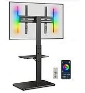 Perlegear Floor TV Stand with LED Light for 32”-75" TVs, Tall TV Stand with Swivel and Tilt, 12 H...