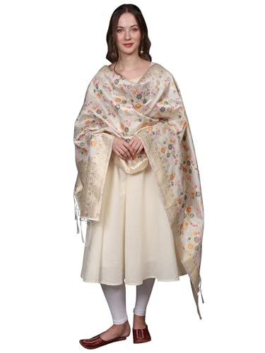 Women's Art Silk Dupatta with All Over Brocaded Beautiful Silk Floral Ethnic Design Stole/Scarf/Chunni