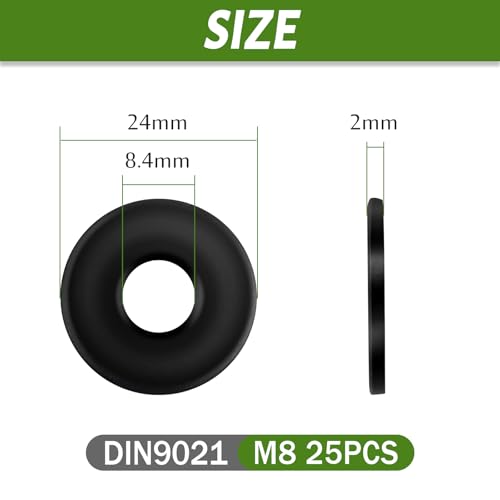 M8 Washers Black, 25pcs Flat Washers DIN9021, Jeboler 304 Stainless Steel Washer for Screws A2 V2A, Large Flat Repair Washer - Image 3