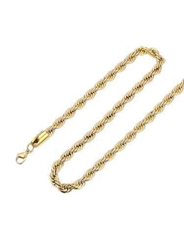 FOCALOOK Chaîne Torsadée Plaqué Or 55cm Collier Homme Maille Corde 6mm Rappeur Chain Necklace