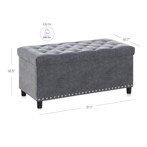 Image of BELLEZE Storage Ottoman, Tufted Ottoman with Close Hinge, Foot Rest for Living Room (Gray, 31 inch)