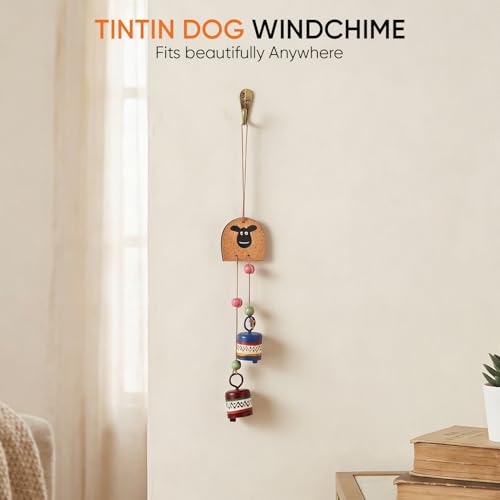 Image of Aakriti Art Creations Tintin Dog Wind Chime with 2 Metal Bells | Handmade Modern Art Wooden & Metal Wind Chime | Outdoor & Indoor Decorative Wind Chimes for Balcony, Garden, Living Room & Gifting