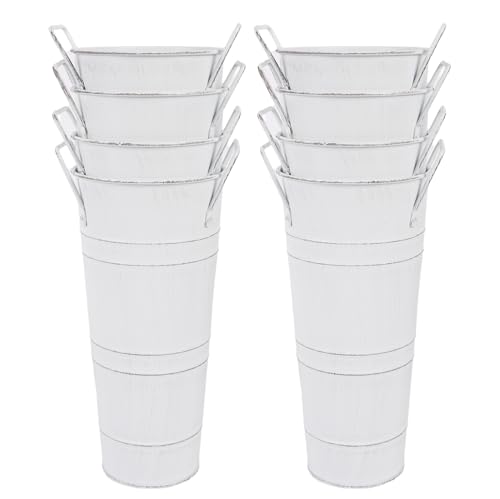 Nowdowin Galvanized Flower Bucket 8 Pack – 4.33" Opening, 10" Tall – Compact Tabletop Floral Buckets for Flower Buckets for Flower Bar Supplies & Bloom Bar Supplies – Includes Plastic Liner – White