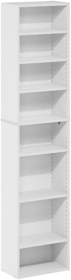 Pemberly Row 8-Tier Adjustable Shelves Multimedia Media Storage Tower Rack White