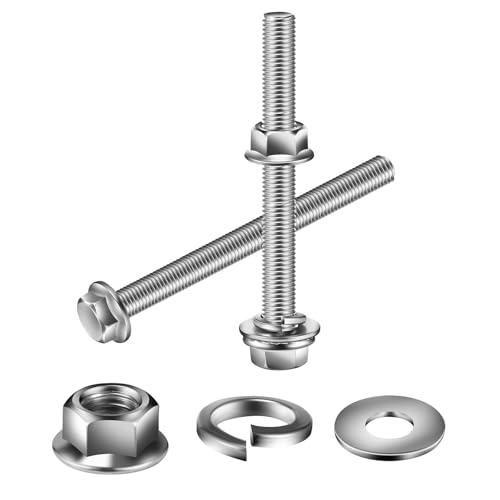 M8 x 40mm Flanged Hex Head Bolts, Nuts, Flat &amp; Lock Washers, 10Pcs 18-8 (304) Stainless Steel, Fully Threaded, by SG TZH