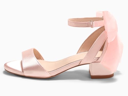 Image of Coutgo Girls Dress Shoes Sandals Chunky Low Heels Bow Ankle Strap Flower Girl Wedding Party Shoes