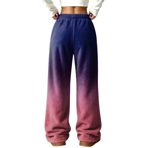 Womens Wide Leg Pants Plush Gradient Color Flannel Fluffy Work Pant | Loose Fit, Fluffy Plush, Cute, Pajamas Bottom, Relaxed, Warm Fabric, Thermal, Camping, Home, Casual, Fall and Winter Clothes - image 7