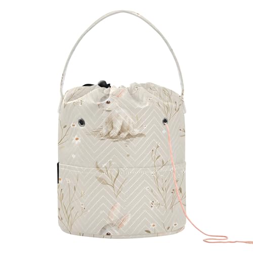 Yarn Storage Bag Small Crochet Bag Knitting Bag Organizer Rabbit Cream Color Yarn Bags for Crocheting Basket