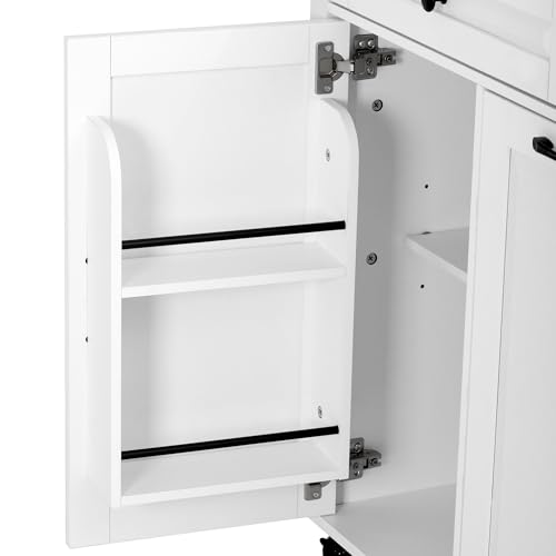 Isla de cocina móvil con ruedas con mesa de comedor extensible, 120 x 92 x 40-75 cm, carrito de cocina con 2 cajones, bandeja para basura, enchufe, placa natural, para cocina y comedor (blanco) - imagen 9