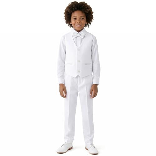 Lilax Boys Formal Suit 4 Piece Vest Pants and Tie Dresswear Suit Set (4T White)