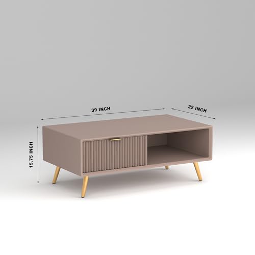 Image of ONIJA Modern Coffee Table for Living Room | HDMR Premium Wood Center Table with Storage Shelf | Matte Finish Coffee Table | Wooden Tea Table with Sturdy Legs (Mocha Beige)