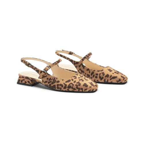 C.Paravano Women's Slingback Flats | Square Toe Slingback Flats for Women | Block Heel Sandals2