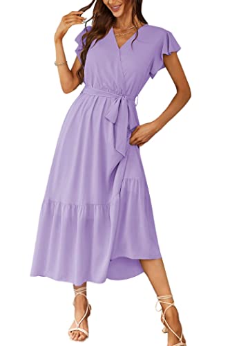 PRETTYGARDEN Women's Summer Floral Boho Maxi Dress Wrap Short Sleeve V Neck Ruffle A-Line Flowy Wedding Guest Long Dresses
