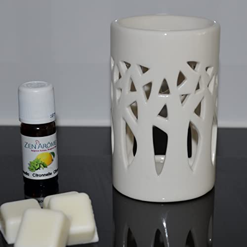 Quemador de perfume para quemador Fondant cera perfumada – difusor de aceite esencial y perfume – Portavelas de cerámica blanca con proyección de luz – Altura: 11 cm – Zen'Aroma - imagen 2
