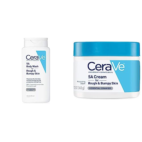 CeraVe Body Wash with Salicylic Acid - 10 Ounce & Moisturizing Cream with Salicylic Acid - 12 Ounce