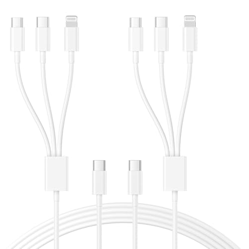 Confezione da 2 cavi USB C da 2 metri, cavo di ricarica USB multiplo, 1 cavo di ricarica con 2 tipi C e 1 porta Lightning per iPhone17/16/15/14/13/iPad Pro/Macbook