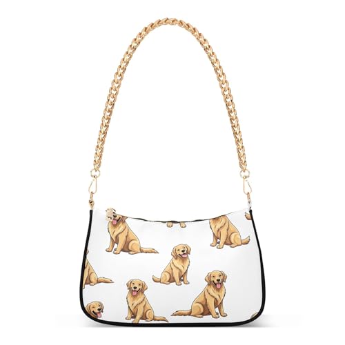 Cute Golden Dogs White Ladies Shoulder Bag Floral for Women Classic Formal Purse Hobo Chain Strap Zipper Cute Wallet Purse