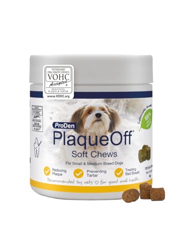ProDen PlaqueOff Soft Chews für Zahnpflege Hund, Dose mit 120 Hunde Leckerlis, Natürliche Zahnreinigung Hund, für kleine und mittelgroße Hunde, Zahnbelag entfernen und frischer Atem