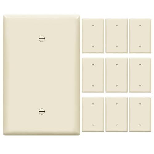 Image of ENERLITES 10 Pack Oversized Blank Wall Plate Cover, 1-Gang, Light Almond | Jumbo size 5.5 inch x 3.5 inch, cover unused electrical box /outlet /switch, unbreakable polycarbonate, UL-listed, easy to install
