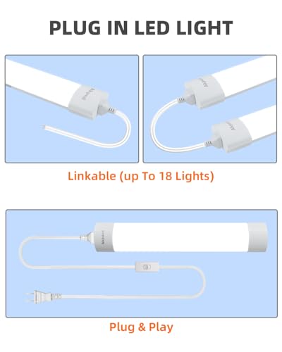 Image of 5000K LED Ceiling Light Fixture with Plug, Under Cabinet Lighting, Linkable LED Light Bar for Kitchen Bathroom Garage Corridor Office Overhead Lighting (4FT-1PCS)