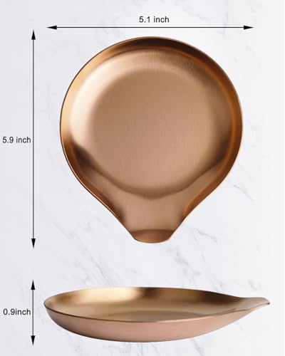 Image of VanlonPro Stainless Steel Spoon Rest, Spatula Ladle Holder, Stainless Steel Utensil Spoon Rest Holder, Brushed Finish, Dishwasher Safe 5.9 x 5.1 Inch (Round Rose Gold 1PC)