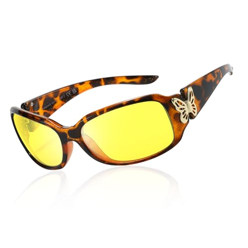 HASFOX Women's Night Vision Glasses for Driving - Polarized Yellow Lens Reduce Headlights Glare NV022