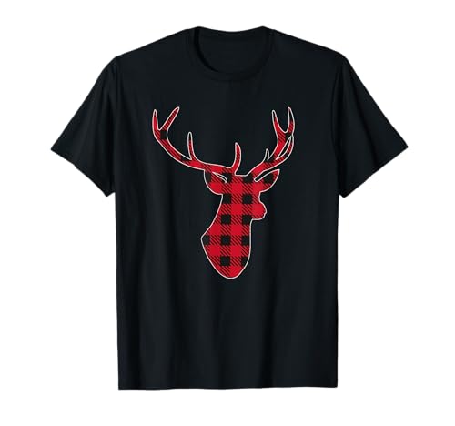 Classic Red & Black Christmas Buffalo Plaid Deer T-Shirt