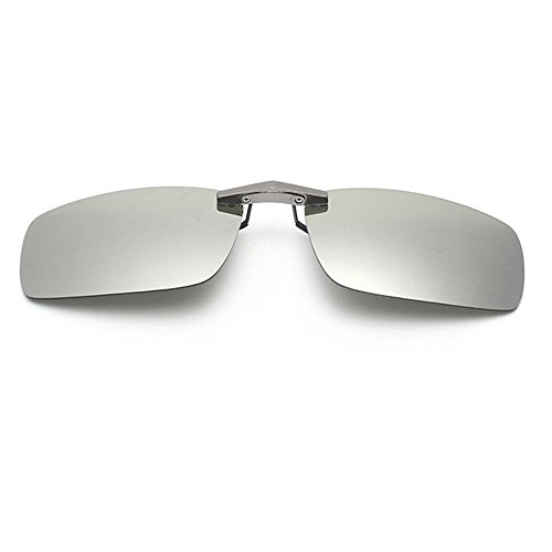 Tacloft Unisex Rectangle 57mm Polarized Clip on Sunglasses CLIPON2015 Silver
