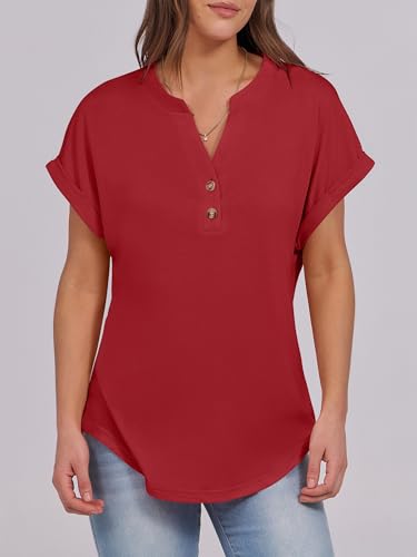 Image of ANRABESS Womens Short Sleeve Henley Tops V Neck Dressy Casual Blouses Summer Trendy Tee Shirts 2026 Vacation Fashion Clothes