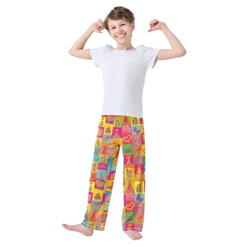 Happy Birthday Love Boys Long Pants Soft Trousers Elastic Waist Kids Lounge Bottoms with Pockets S-XL2