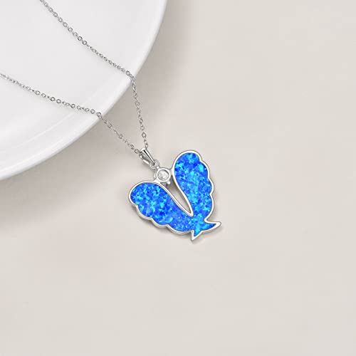 Yfn Angel Wings Necklace 925 Sterling Silver Blue Opal Guardian Angel Wings Pendant Necklace For Women Girls Jewelry #TOP2