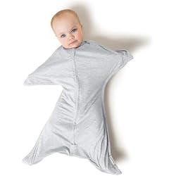 SleepingBaby Zipadee-Zip Transition Swaddle - Cozy Baby Swaddling Blanket with Zipper Convenience - Roomy Wearable Blanket for Easy Diaper Changes - 6-12 Month - Recharge Silver Heather