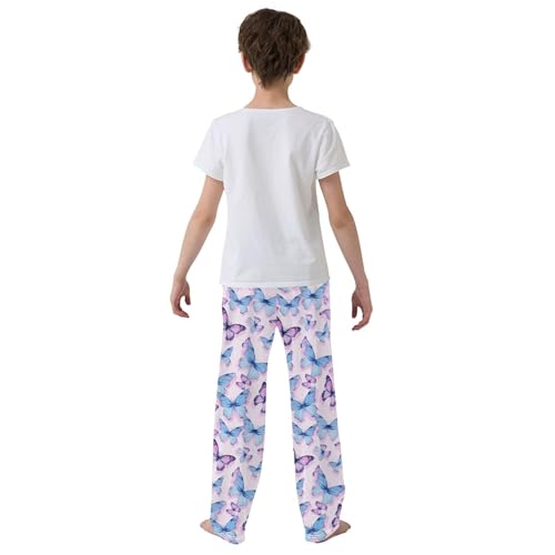 Butterfly Long Pajama Pants Elastic Waist PJ Bottoms with Pockets S A1109014