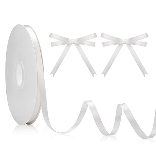 3/8 Inch X 100Yds Thin White Satin Ribbon Double Faced, Solid Polyester Ribbon For Gift Wrapping, Craft Sewing, Valentine's Day, Hair Bows, Holiday Wreath, Wedding Bouquet, Baby Shower Decoration #TOP23