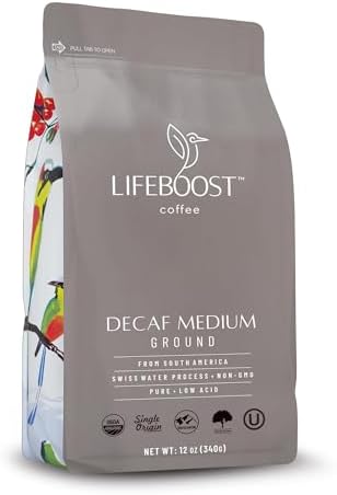 Lifeboost Decaf Ground Coffee, Swiss Water Process Low Acid Organic, 12oz