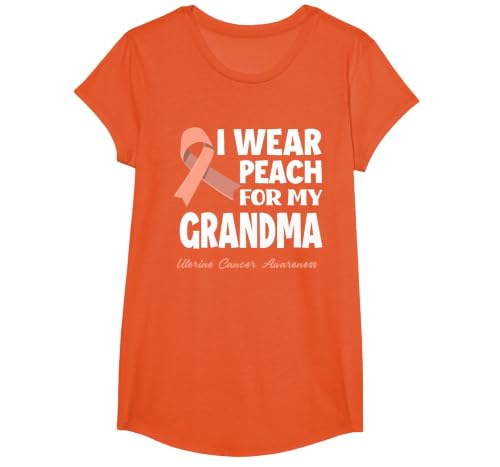 I Wear Peach for My Grandma Granny Uterine Cancer Awareness T-Shirt, Girls, Orange, X-Small
