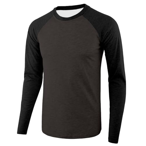 YOSUWOAI Camiseta de manga larga para hombre, patchwork, camiseta de béisbol, manga larga, cuello redondo, suéter deportivo, informal, jersey de trabajo, elástico, cómodo, camiseta interior, O negro