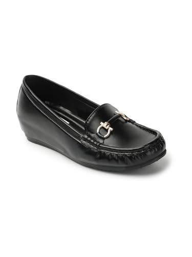 Image of ELLE Women's Flats Slip-On Loafers with Metallic Buckle