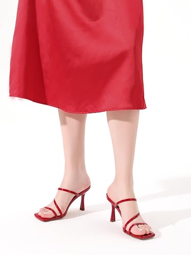 Image of Shoe'N Tale Strappy Kitten Heels For Women Stiletto Mules Square Open Toe Slip On Sandals