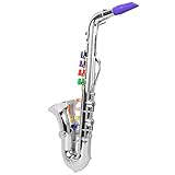 Oumefar Children Saxophone Toy, Mini Sax Musical Instrument with 8 Color Coded Keys Real Saxophone Sound for Kids Orchestra Playtime (Silver)