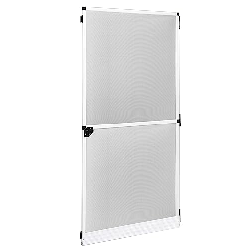 Grafner Fliegengitter Tür mit Alurahmen, Türschließer und Trittschutz, individuell zuschneidbar, Fiberglas-Gewebe, slim Fliegengitter Fliegenschutz Insektenschutz Balkontür (Weiß, 95 x 210 cm)