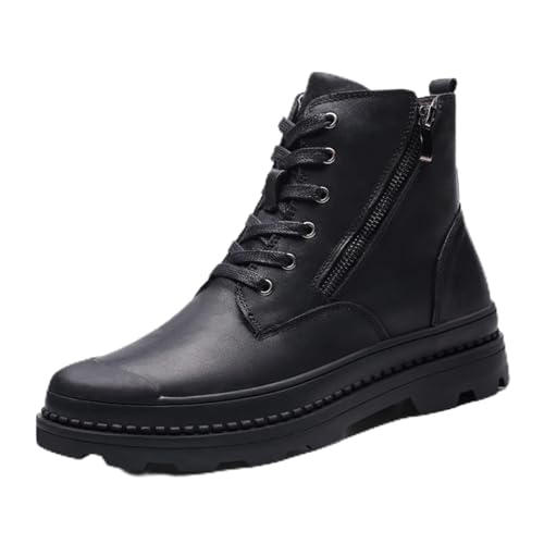 HARZONLI Botas Zapatos de cuero para hombre al aire libre, botas de senderismo para motocicleta, cómodos zapatos deportivos casuales con cremallera lateral para hombre, estilo de personalidad con cord
